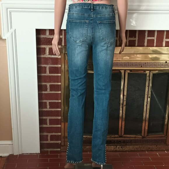 Lascana Studded Split Hem Jeans 4 Silver Rivets along Pockets Straight Leg - Picture 6 of 10